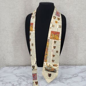 Museum Artifacts Vintage Silk Heraldic Print Necktie Knights Newsprint Men's Tie